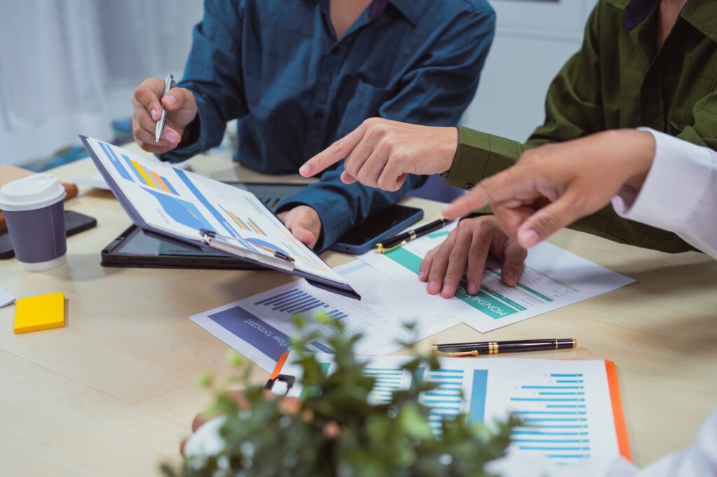 Close-up of a businessman in meeting office discussing topics related digital marketing management